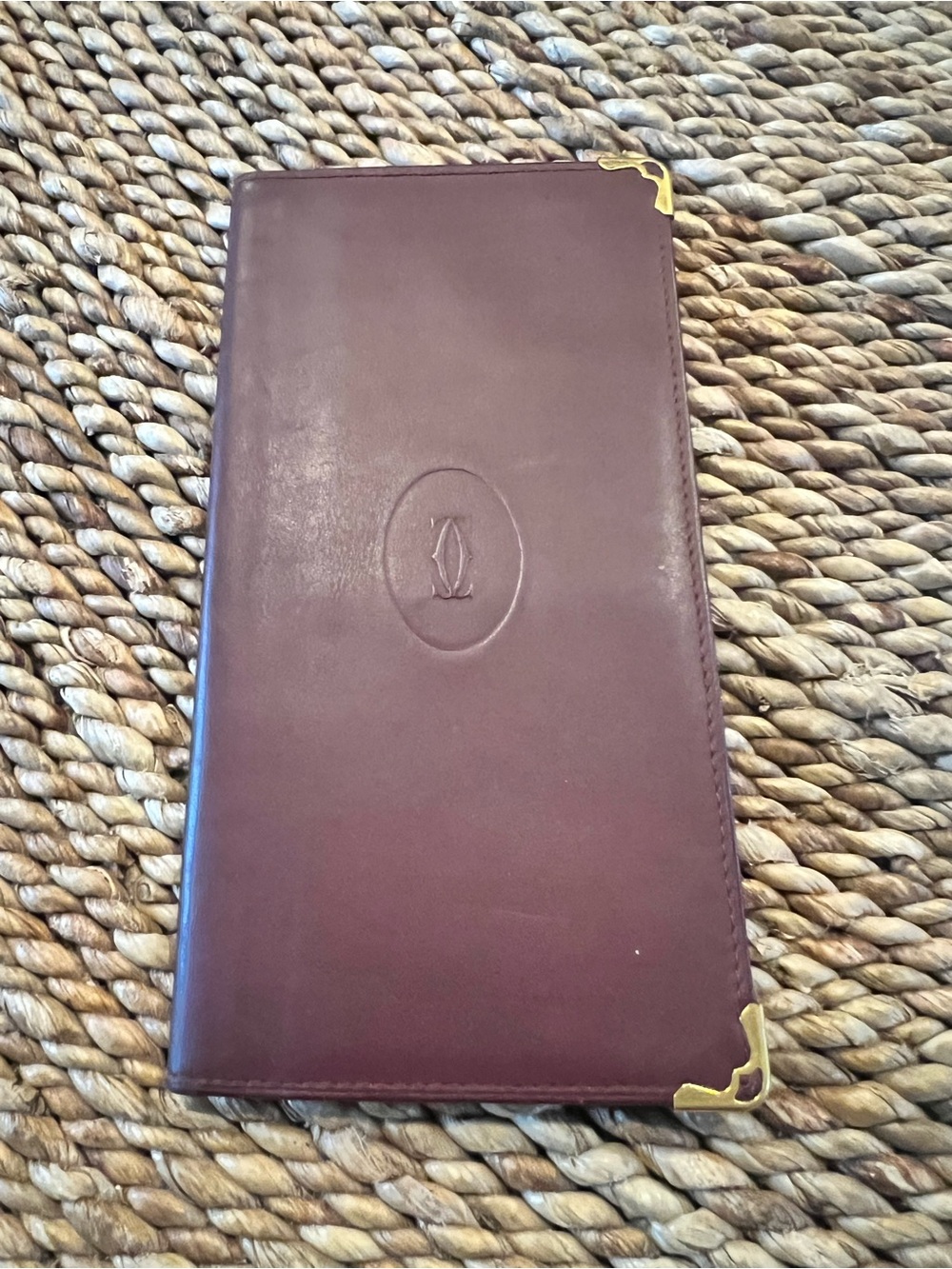 Vintage Must De Cartier Burgundy Leather Long Wallet Checkbook Cover